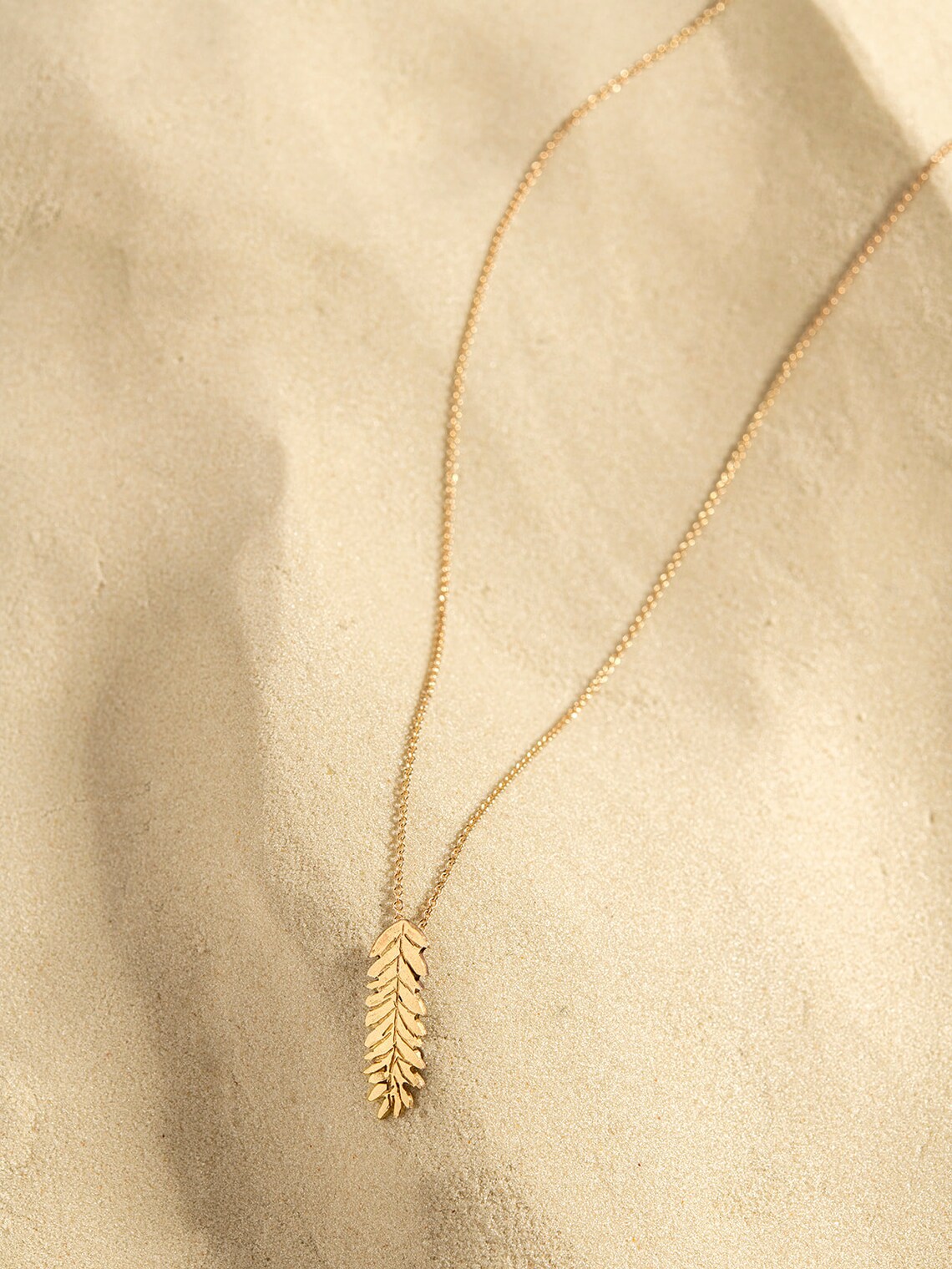 Wheat Necklace 14k Gold Leaf Necklace Solid Gold Jewelry Etsy