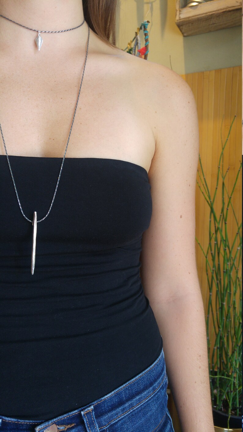 Pod Necklace, Minimalist Long Necklace, Nature Inspired Necklace, Black Chain Necklace, Simple long Bar Pendant Necklace,Layering Necklaces image 10