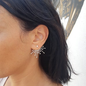 Ear Jacket Earrings Silver, Large Earrings Sterling Silver, Double Sided Earrings,Spike Earrings,Edgy Earrings for Women,Gift for Girlfriend image 3
