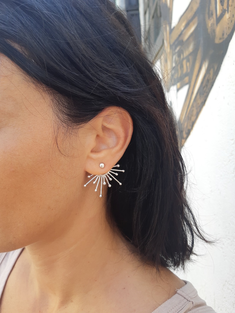 Ear Jacket Earrings Silver, Large Earrings Sterling Silver, Double Sided Earrings,Spike Earrings,Edgy Earrings for Women,Gift for Girlfriend image 3