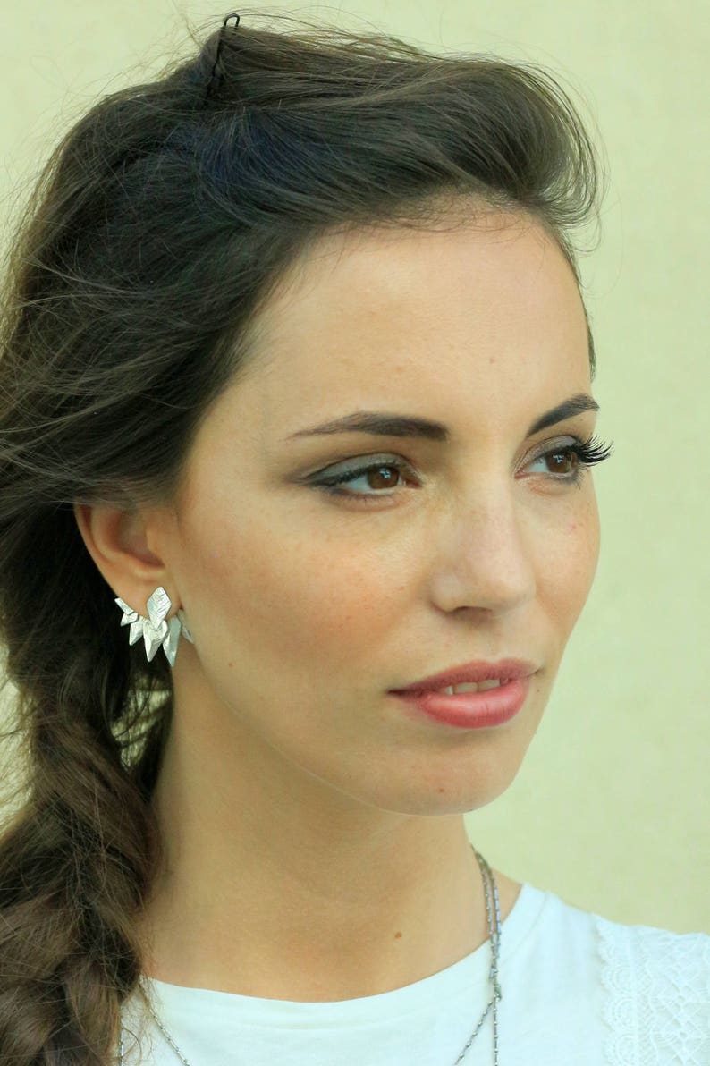 Silver Ear Jacket Silver Ear climber Sterling Silver Ear Cuff Crown Ear Cuff Ear Jacket Earring Edgy Earrings Ashanti. Spike earrings