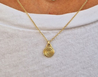 Tiny Spiral Necklace, Minimalist Gold Necklace, Solid Gold Charm Necklace, Symbolic Jewelry for Women, Gold Spiral Necklace,Real Gold Charm