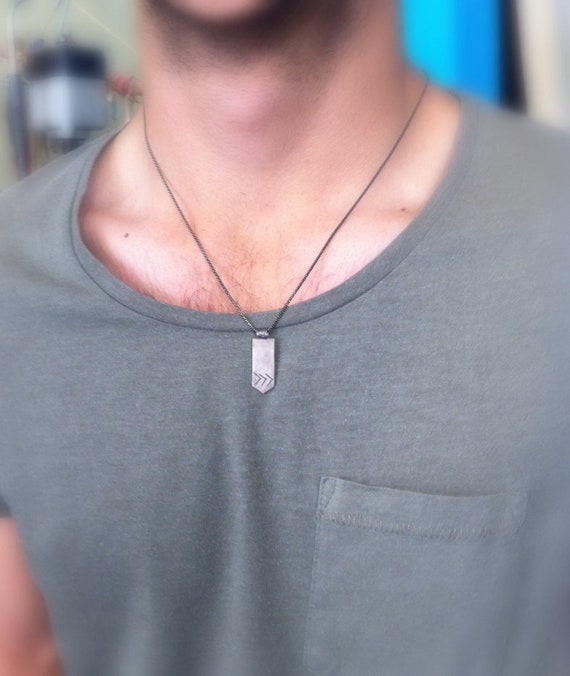 Mens silver necklace, Mens Tribal Necklace, Silver necklace For Men, Mens Necklace Pendant, Arrow necklace Sterling Silver,Mens Bar necklace