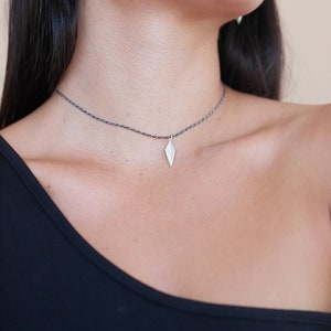 Black Chain Choker, Oxidized Silver Chokers for Women, Black and Gold Choker Necklace,Spike Gold Necklace,Delicate Chain Choker with Pendant image 5