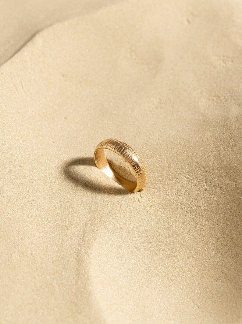 Half Round Gold Band, Textured Gold Band, Unique 14k Gold Ring, Solid Gold Jewelry, Solid Gold Stacking Ring, Solid Gold Statement Ring image 1