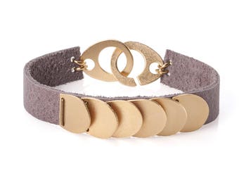 Leather and Gold Bracelet, Leather Bracelets for Women, Leather Cuff Bracelets, Leather and Metal Bracelet, Fashion Bracelet, Boho Jewelry