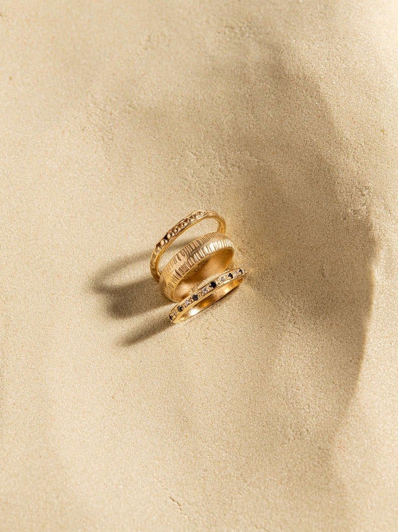 Half Round Gold Band, Textured Gold Band, Unique 14k Gold Ring, Solid Gold Jewelry, Solid Gold Stacking Ring, Solid Gold Statement Ring image 6