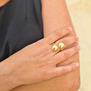 Chunky Gold Ring, Gold Chunky Ring for Women, Unique Gold Jewelry, Gold Pebble Ring, Gold Adjustable Ring for Women, Nature Inspired Ring