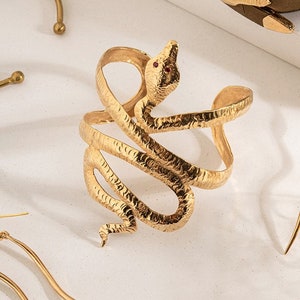 Year of the Snake Bracelet, Lunar New Year Bracelet Snake, Gold Snake Cuff Bracelet, Statement Cuff Bracelet, Maximalist Gold Bracelet