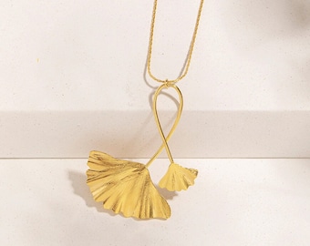 Gold Leaf Necklace, Leaf Pendant Necklace, Nature Jewelry, Long Gold Necklace, Long Leaf Necklace, Long Statement Necklace, Botanical