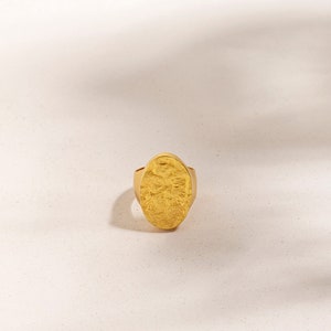 Large Signet Ring, Gold Signet Rings for Women, Oval Signet Ring, Patterned ring, Big rings For Women, Textured Ring, Unique Rings for Her image 3