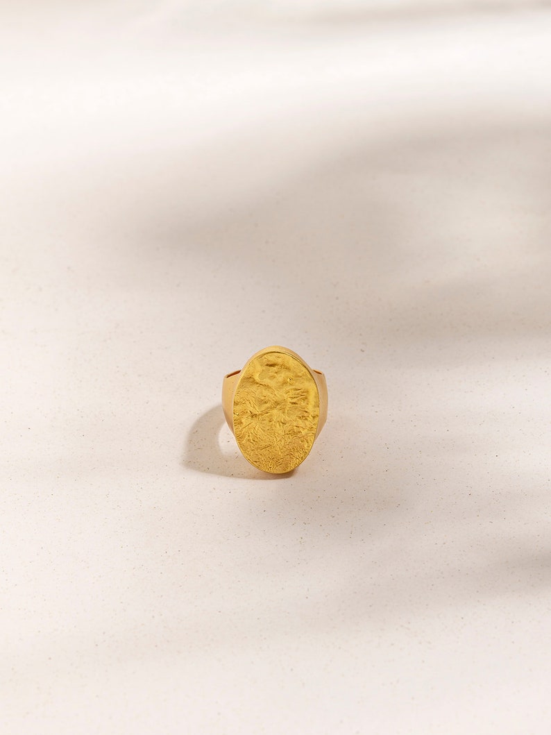 Large Signet Ring, Gold Signet Rings for Women, Oval Signet Ring, Patterned ring, Big rings For Women, Textured Ring, Unique Rings for Her image 3