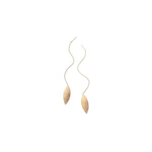 Rose Gold Threader Earrings, Ear Thread Earrings, Long Threaded Earrings, Feather Chain Earrings, Leaf Earrings, Single Pull Through Earring image 6