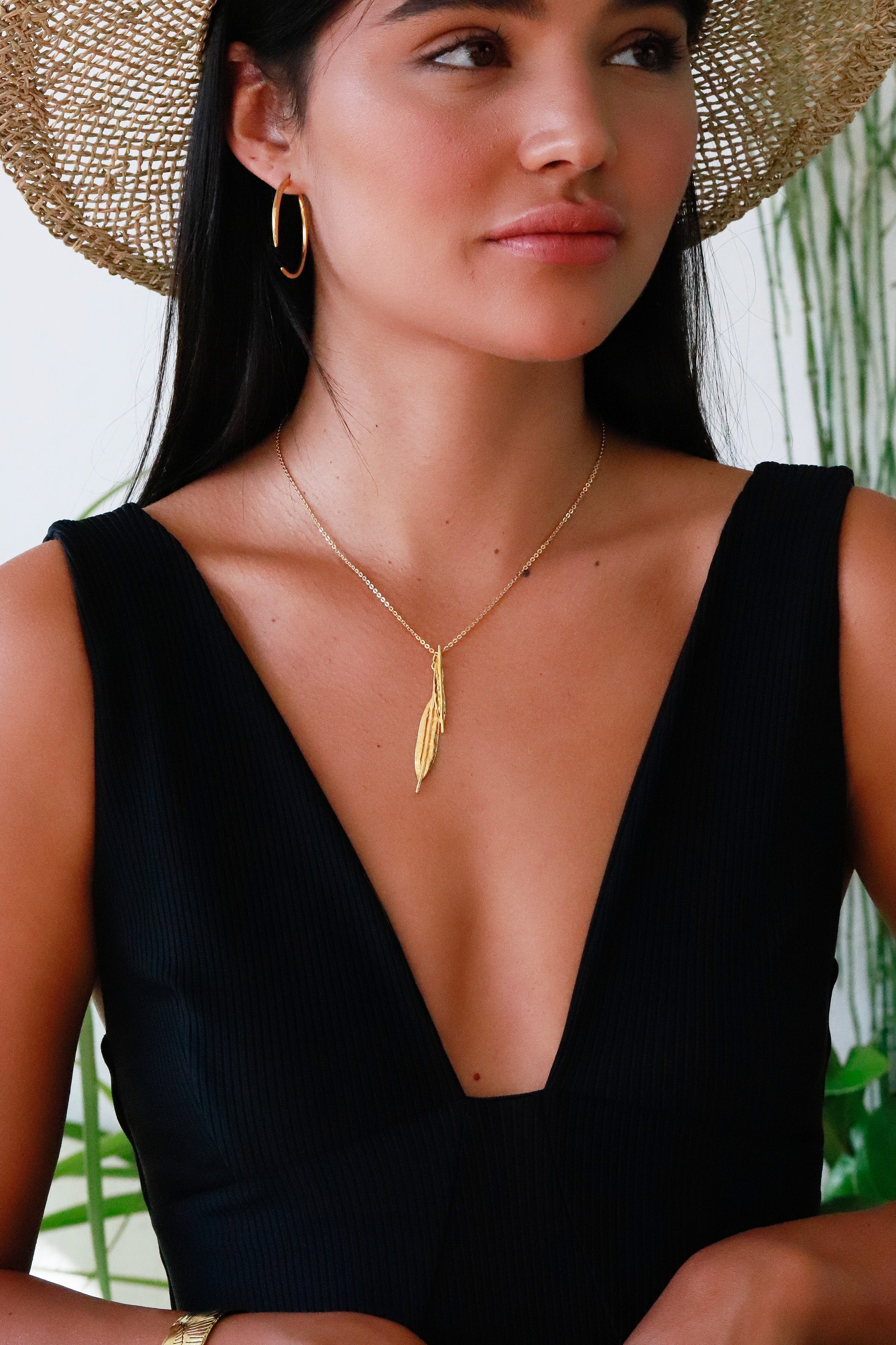 ネックレス・ペンダント Gold Woven Leaf Necklace Gold Leaf Necklace, Gold Leaf Jewelry, Long Gold Pendant