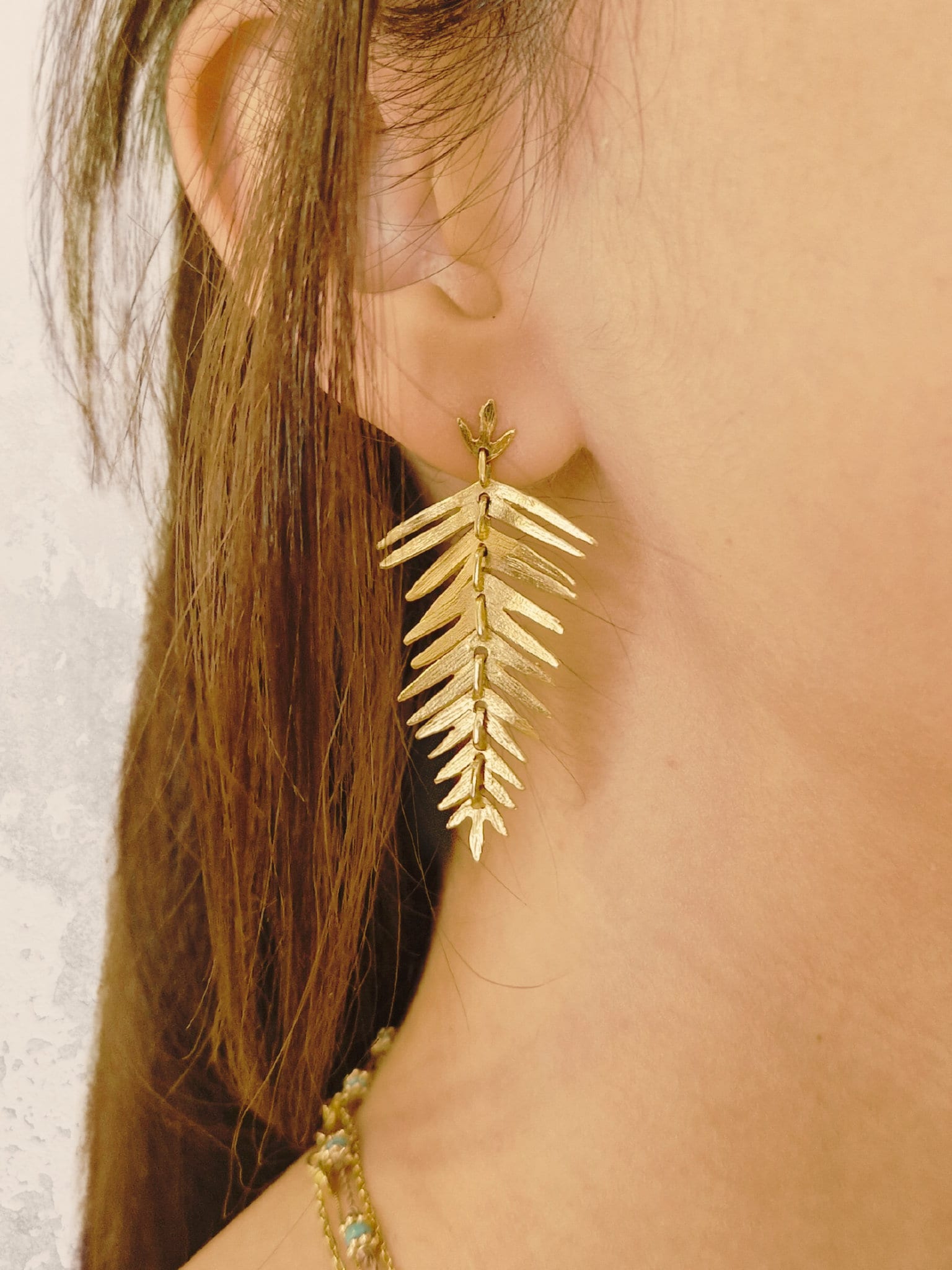 Gold Fern Earrings, Unique Gold Jewelry, Gold Leaf Stud Earrings