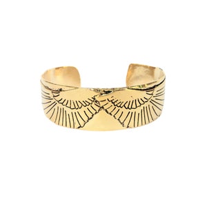 Gold Etched Wrist Cuff Bracelet, Wing Cuff, Boho Bracelet, Unique Bracelets for Women, Open Cuff Bracelet, Phoenix Jewelry Gift for Her