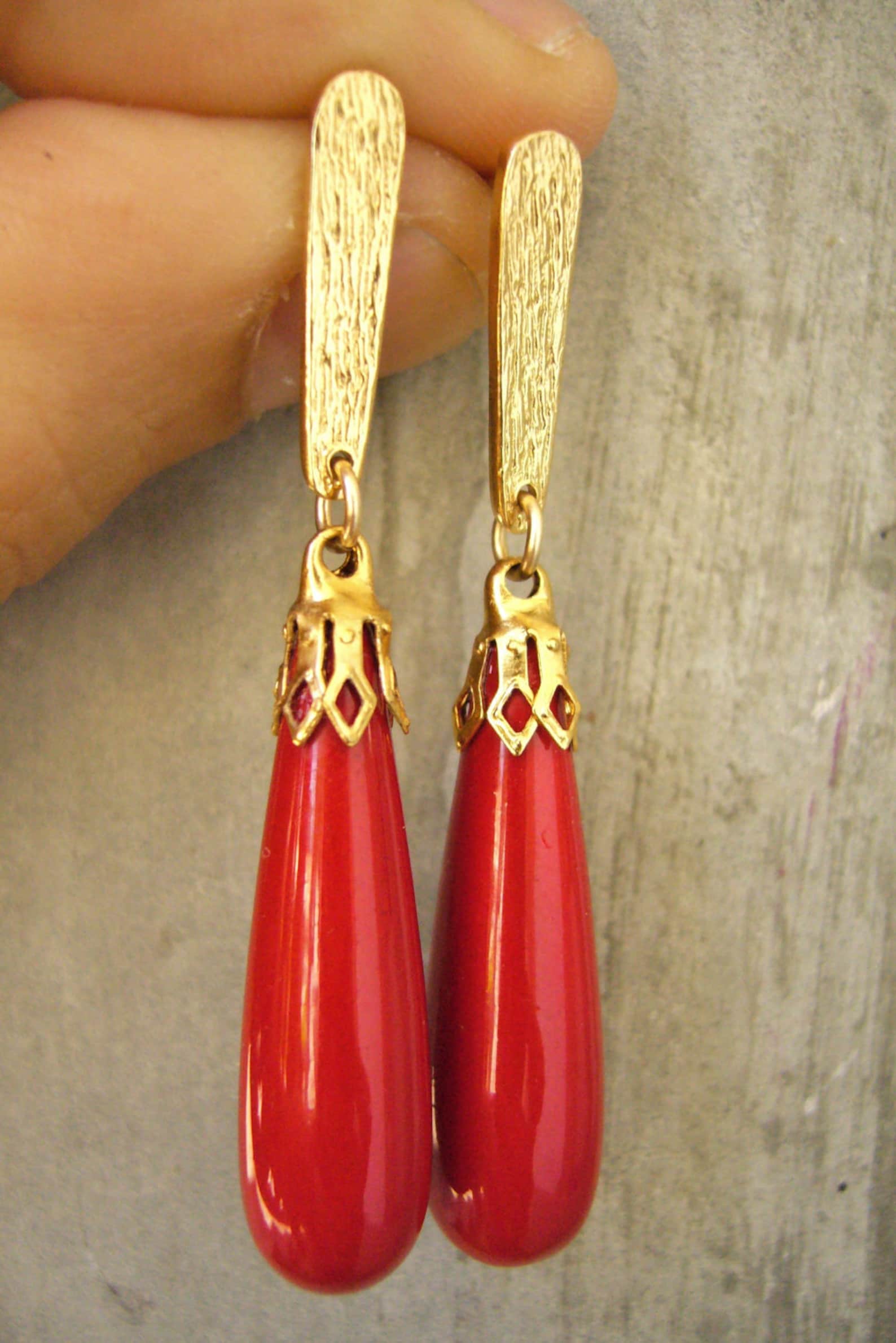 Long Drop Red Earring