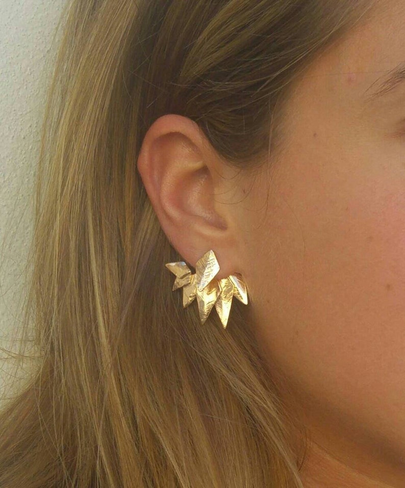 Ear Jacket Earring Gold, Unique Earrings Studs, Jacket Earrings, Spike Earrings Gold, Rose Gold Ear Jacket, Edgy Earrings, Large Ear Jacket image 1