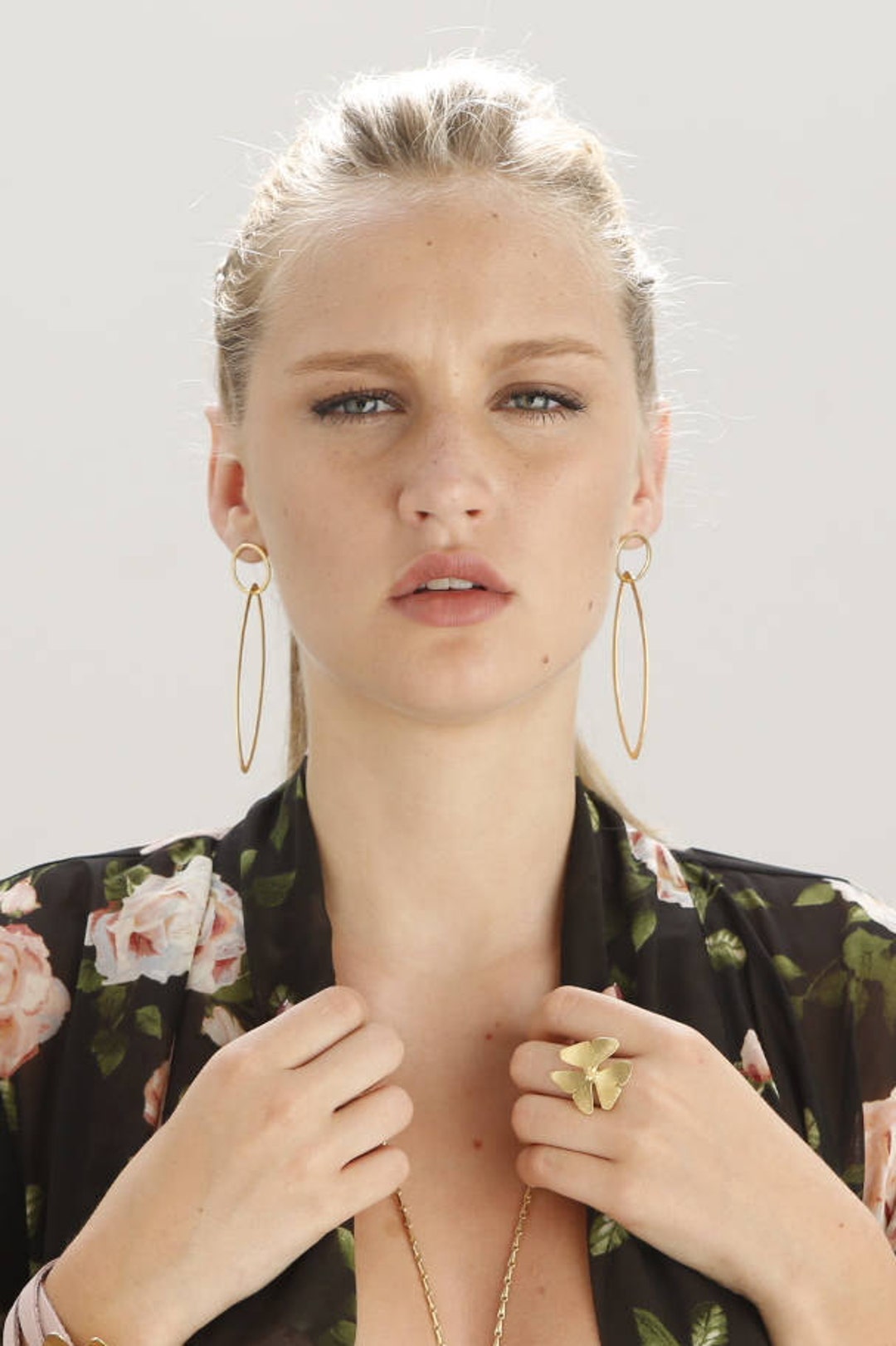 Double Hoop Earrings Gold, Oval Hoops, Oval Hoop Earrings, Dangle Hoop