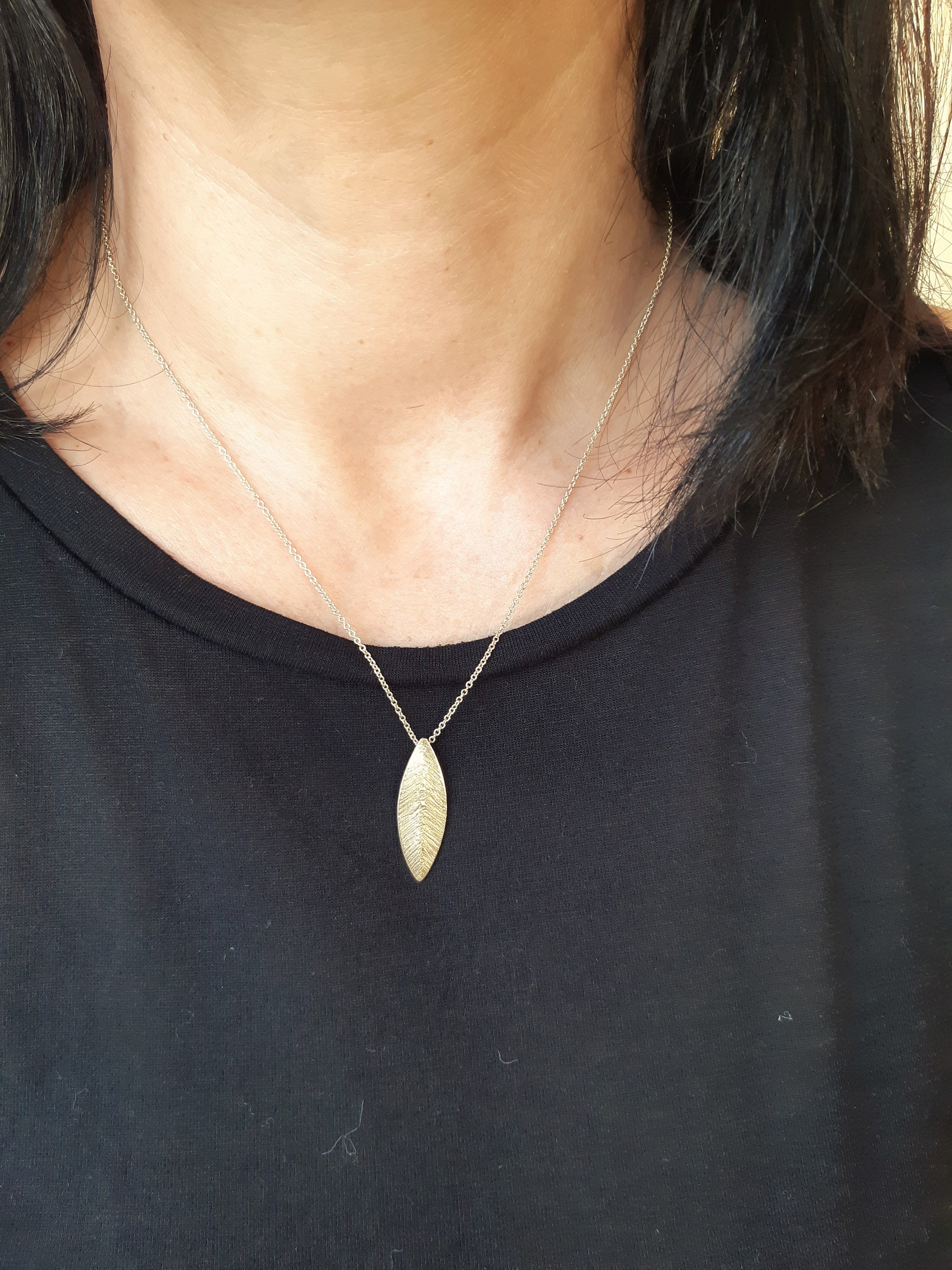 14k Gold Leaf Necklace Solid Gold 