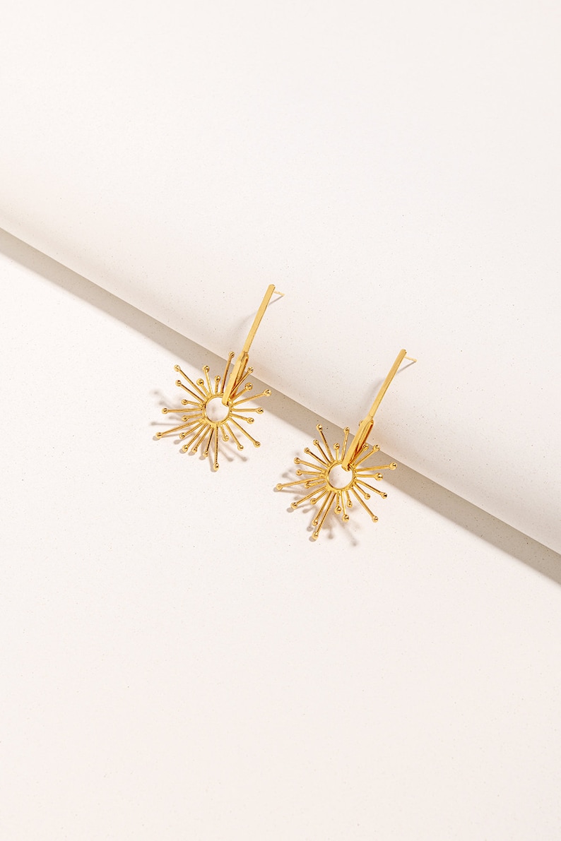 Sun Earrings Dangle Large Dangle Earrings Gold Plated Drop Etsy
