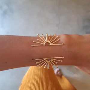 Gold Cuff Bracelet, Gold Cuff Bracelets for Women, Statement Cuff Bracelet, Wide Cuff Bracelet, Gift for Girlfriend, Sun Bracelet, Open Cuff image 9