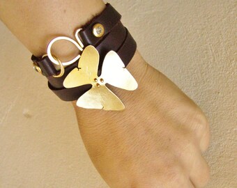 Leather Wrap Bracelet, Leather Wrap Bracelets For Women, Leather and Gold bracelet, Leather Wrist Strap, Leather Cuff bracelet woman,