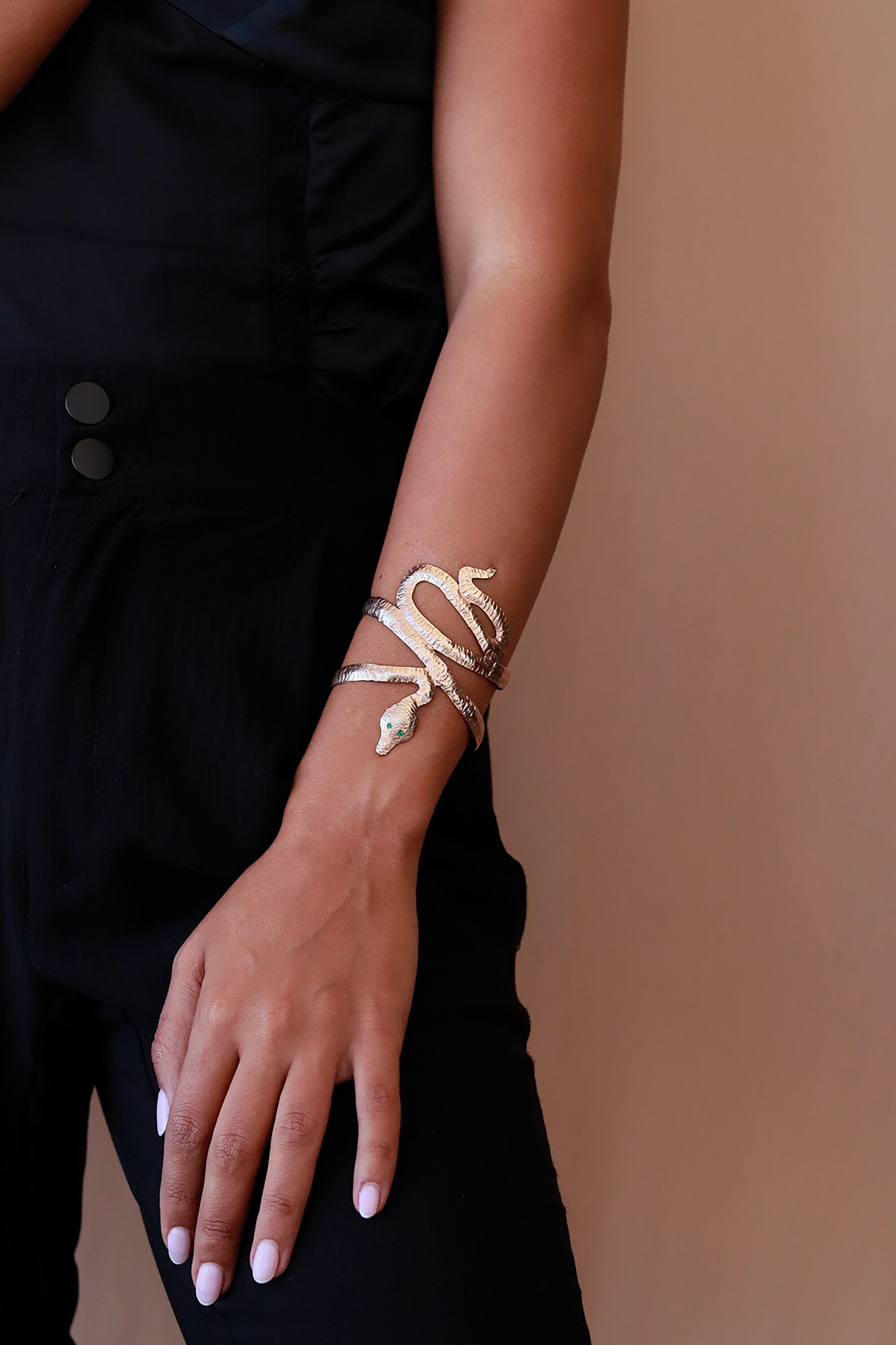 Snake Cuff Bracelet in Brass plated in Rhodium main image 0