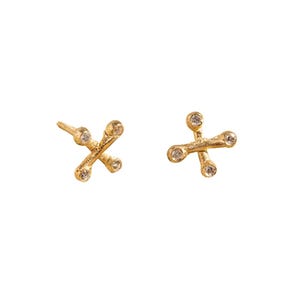 X Diamond Earrings, X Stud Earrings, 14k Gold Diamond Stud Earrings, Solid Gold Jewelry, Minimalist 14k Gold Earrings, Dainty 14k Studs