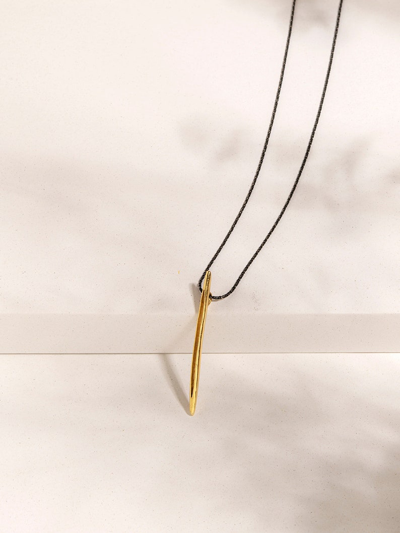 Pod Necklace, Minimalist Long Necklace, Nature Inspired Necklace, Black Chain Necklace, Simple long Bar Pendant Necklace,Layering Necklaces Gold plated