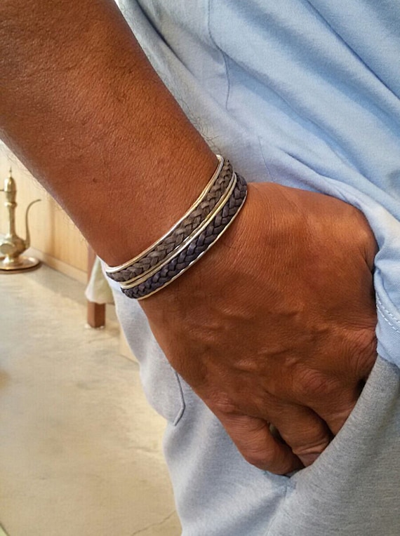 Leather and Silver Bracelet Mens Silver and Leather Bracelets 