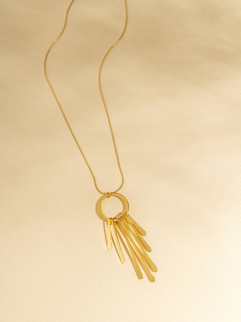 Gold Tassel Necklace, Gold Fringe Necklace, Unique Gold Jewelry, Delicate Goldfilled Necklace, Tiered Tassel Necklace, Metal Tassel Necklace image 1