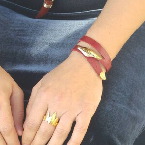 Gold Snake Bracelet, Double Wrap Leather Bracelets for Women, Ouroboros Bracelet, Serpent Bracelet, Boho Bracelet, Choker, Israel Jewelry Red (1)