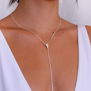 Silver Drop Necklace, Y Silver Necklace, Y Necklaces for Women Silver, Wedding Drop Necklace, Y Lariat Necklace Silver, Lariat Y Necklace