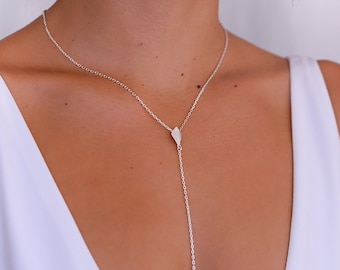 Silver Drop Necklace, Y Silver Necklace, Y Necklaces for Women Silver, Wedding Drop Necklace, Y Lariat Necklace Silver, Lariat Y Necklace