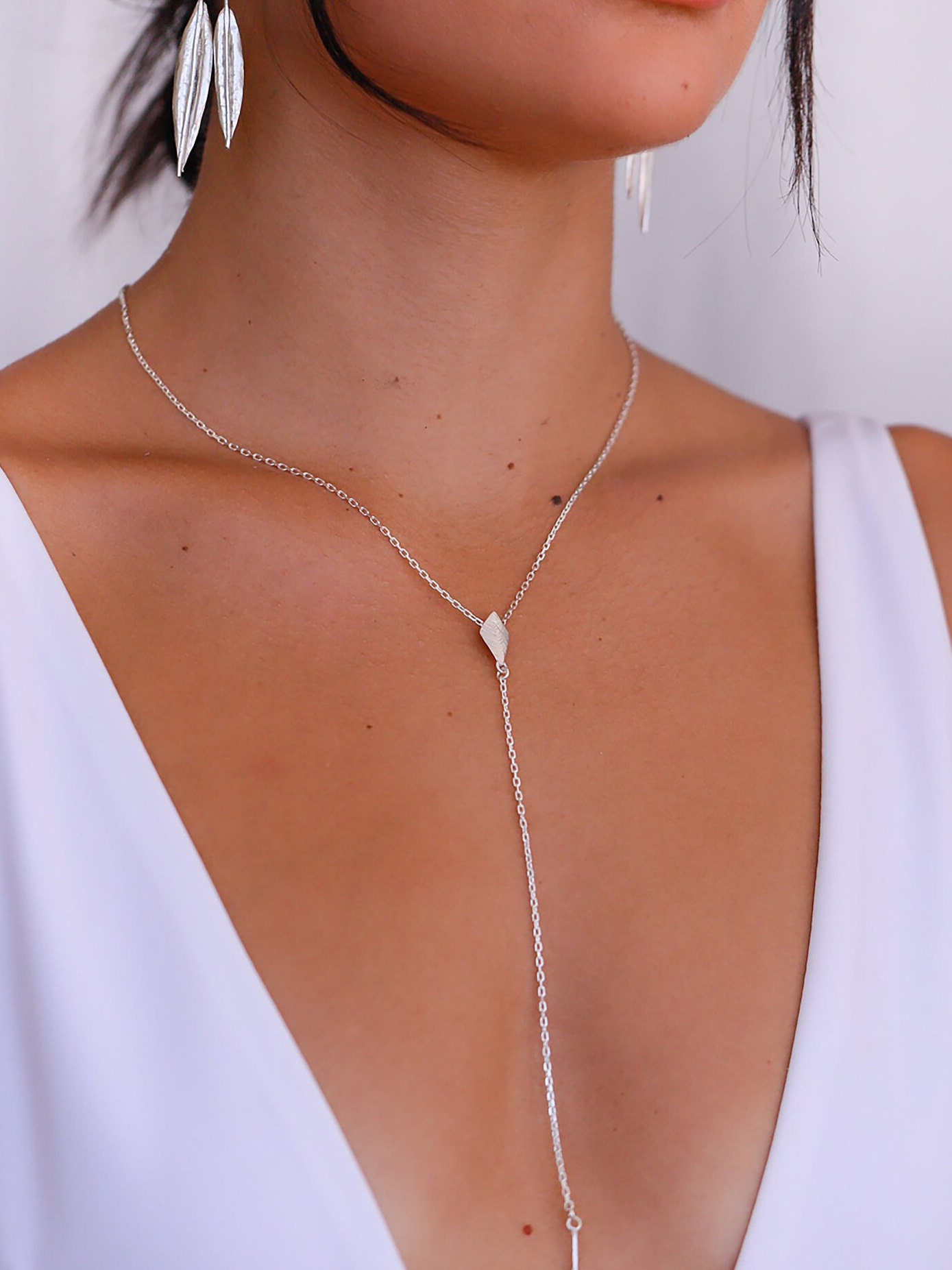 Silver Y Drop Necklace