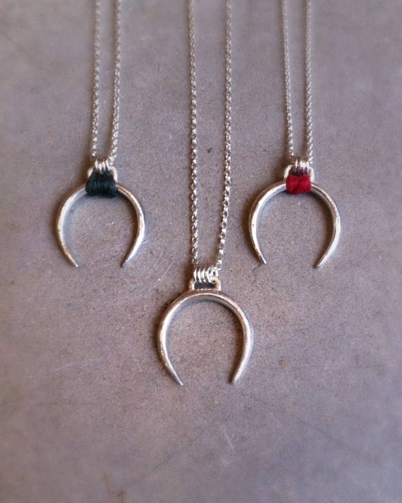 Mens Horseshoe Necklace Horn Necklace 