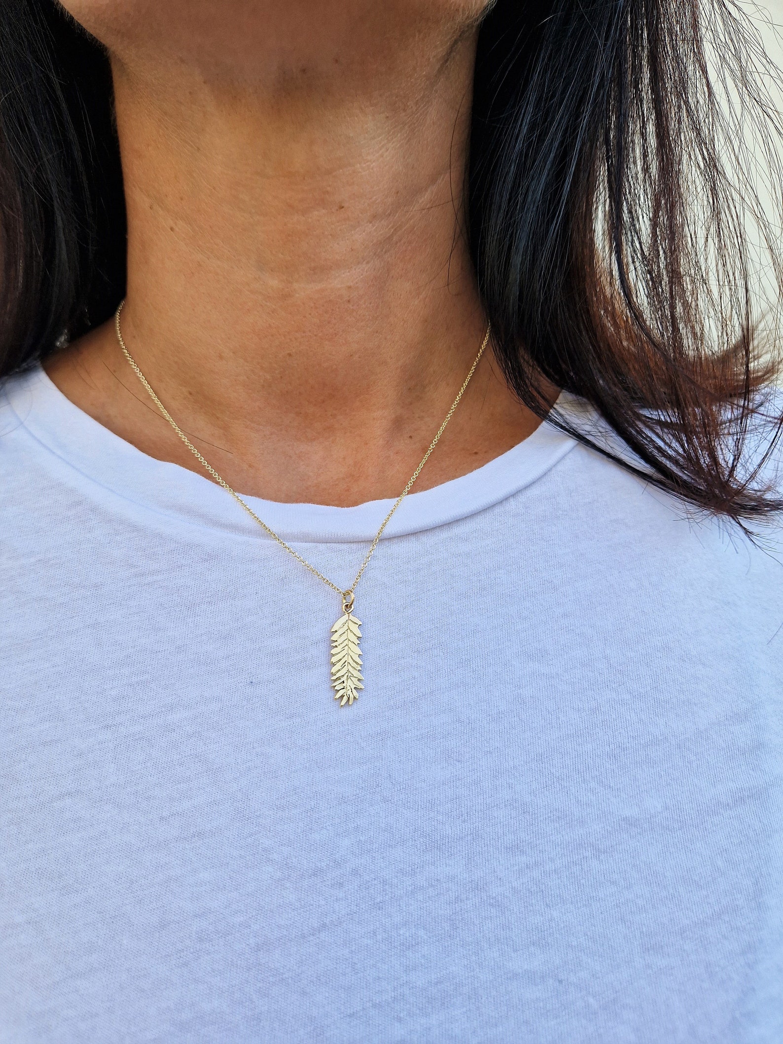 Wheat Necklace 14k Gold Leaf Necklace Solid Gold Jewelry Etsy
