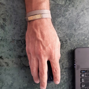 Custom Mens Leather Bracelet. Personalized Bracelet for men. Engraved Bracelet. Leather and Brass Bracelet. Bar Bracelet. Gift for men image 7