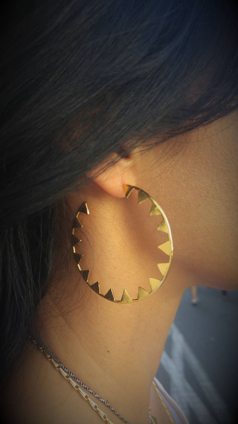 Large Gold Hoop Earrings, Women's Gold Hoops, Spiked Earrings, Unique Statement Earrings, Funky Hoop Earrings, Edgy Earrings, Gift for Her L-2.1 inches (5.5cm)