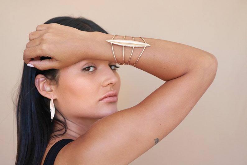 Statement Cuff Bracelet Wide Gold Cuff Bracelet Nature Etsy