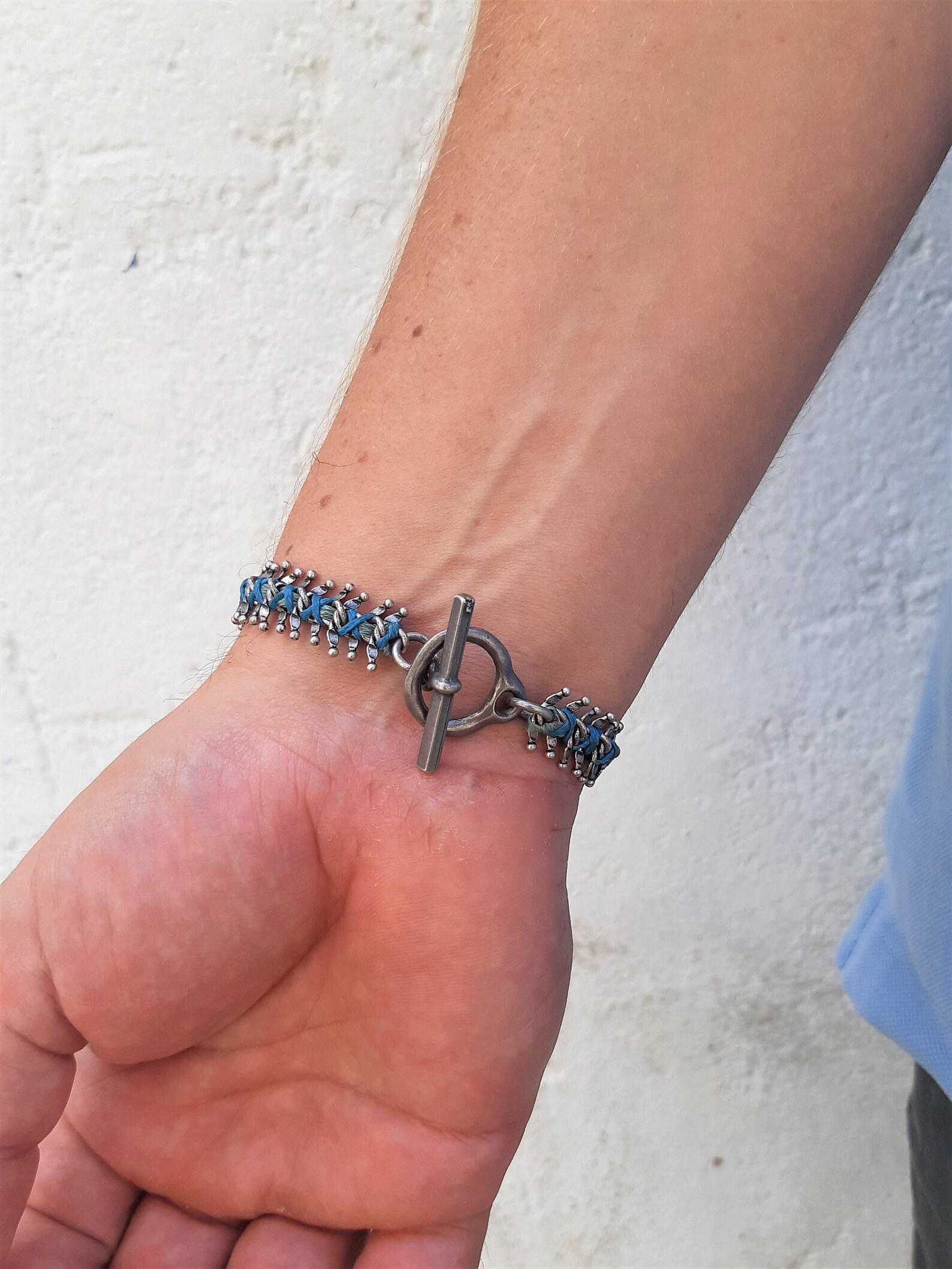 Mens Link Bracelet Silver Woven Bracelet Men Chain Link Etsy