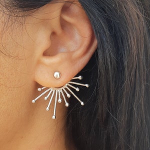 Ear Jacket Earrings Silver, Large Earrings Sterling Silver, Double Sided Earrings,Spike Earrings,Edgy Earrings for Women,Gift for Girlfriend Sterling Silver