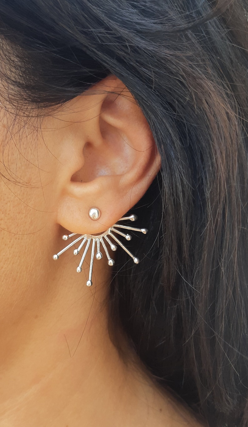 Ear Jacket Earrings Silver, Large Earrings Sterling Silver, Double Sided Earrings,Spike Earrings,Edgy Earrings for Women,Gift for Girlfriend Sterling Silver