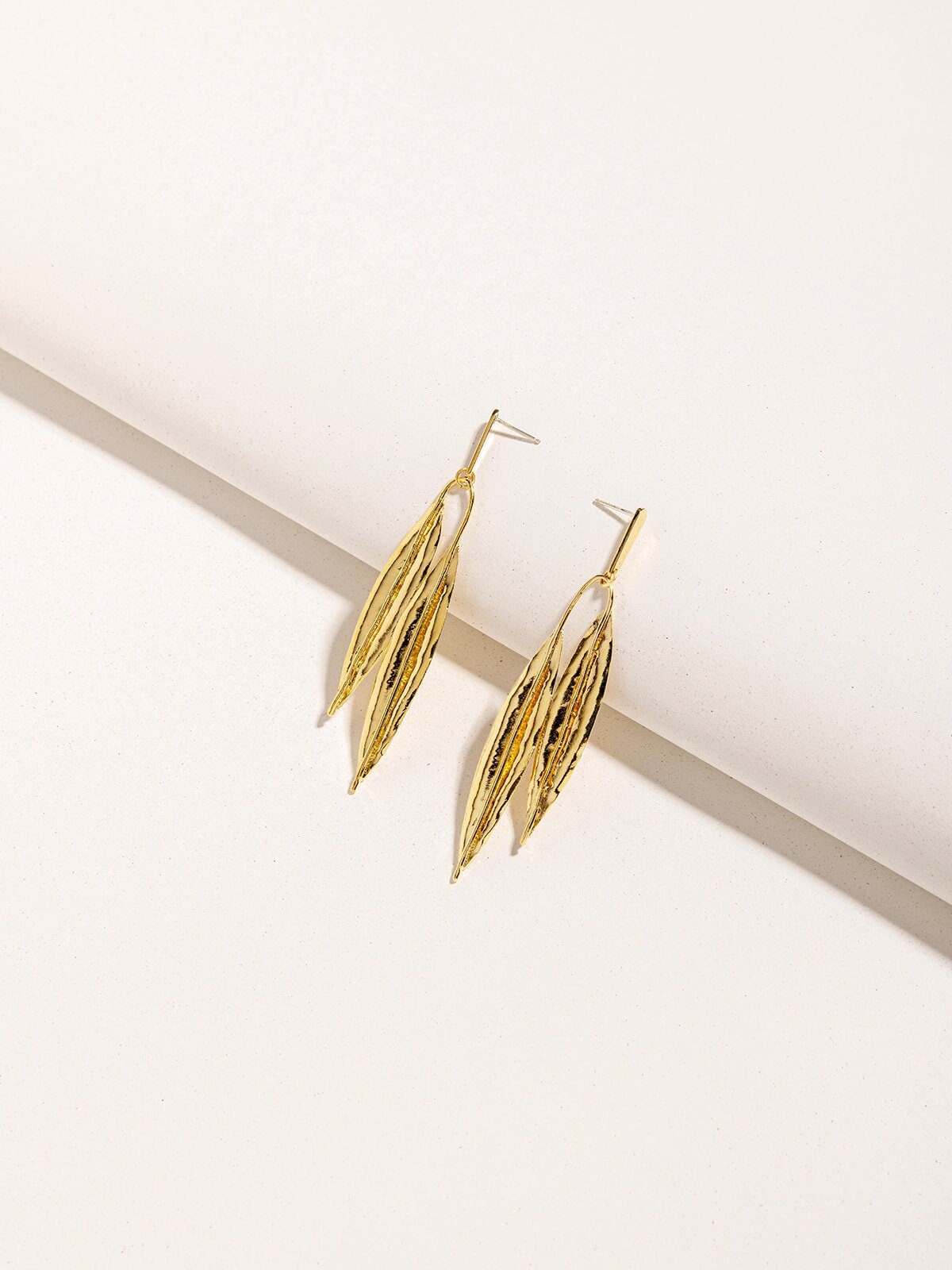 Orecchini Pendenti A Foglia Lunga Oro - Stile Boho Fatti A Mano In Rame E Argento 925 - Regalo Con Scatola