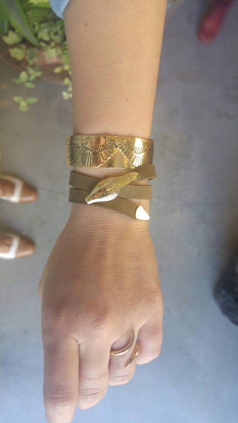 Gold Snake Bracelet, Double Wrap Leather Bracelets for Women, Ouroboros Bracelet, Serpent Bracelet, Boho Bracelet, Choker, Israel Jewelry Olive Green (5)