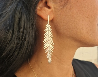 Silver Fern Earrings, Symbolic Jewelry, Organic Earrings, Long Dangle Earrings for Women, Botanical Earrings, Empowering Silver Jewelry