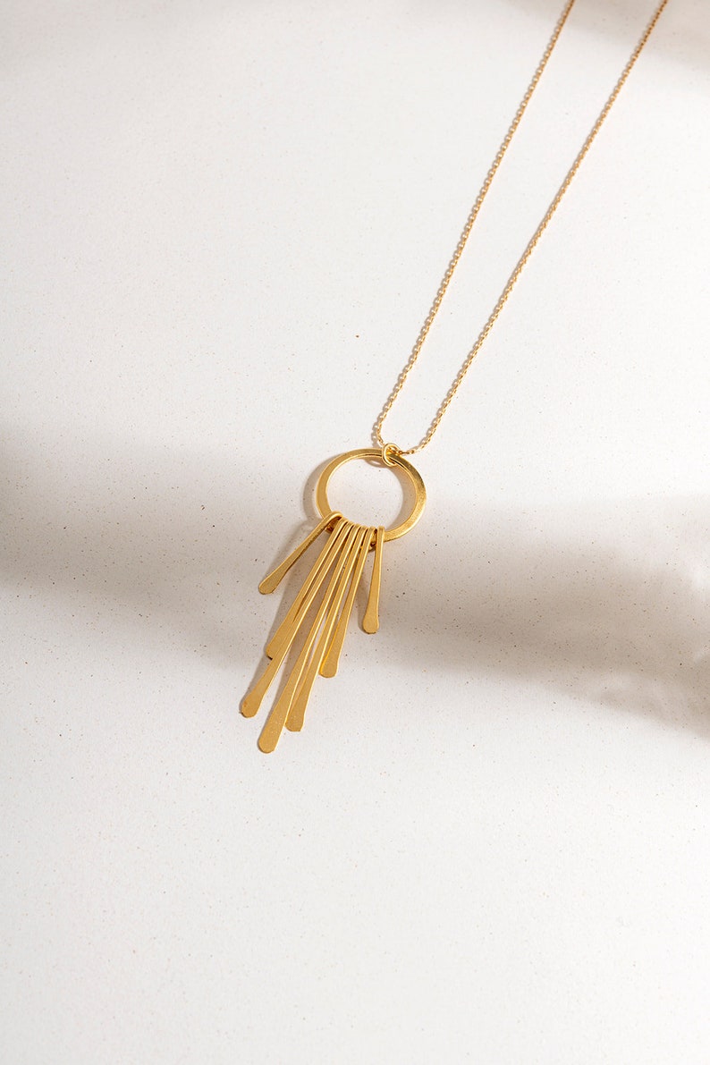 Gold Tassel Necklace, Gold Fringe Necklace, Unique Gold Jewelry, Delicate Goldfilled Necklace, Tiered Tassel Necklace, Metal Tassel Necklace image 8