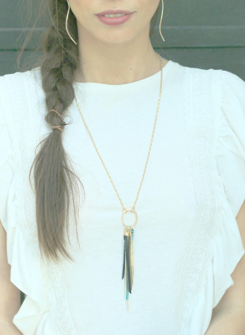 Long Gold necklace, Fringe Necklace, Long leather necklace, Multi Charm necklace, Boho long necklace, Colorful necklace, Bohemian Necklace.. image 5