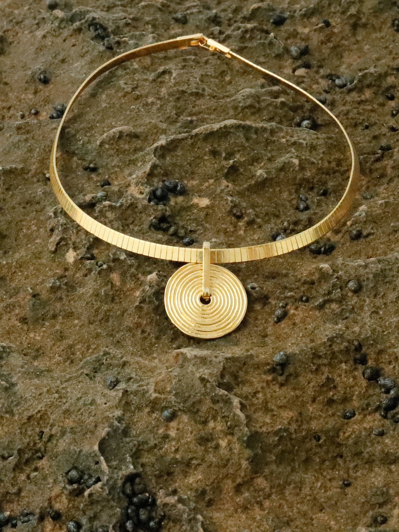 Gold Moon Choker, Celestial Jewelry Women, Minimalist Statement Necklace, Gold Disc Necklace, Large Moon Pendant, Jewelry Gift for Her image 2